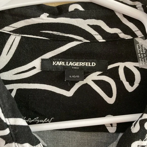 Karl Lagerfeld Monochrome Leaf Pattern Shirt - Picture 3 of 4